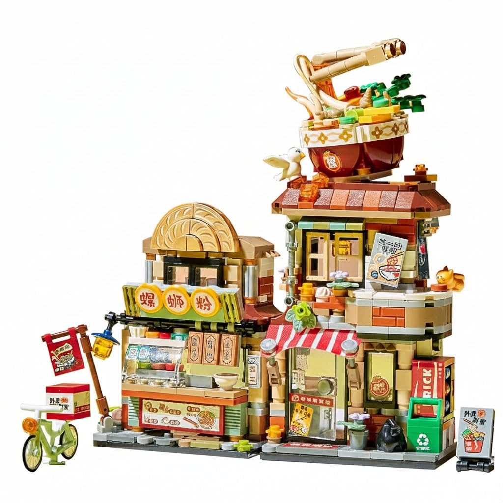 Dify Japanese Ramen Noodle Shop Building Blocks Set (870+ PCS) | Street View Mini Bricks Café Model Kit for Ages 14+ | Creative Architecture DIY Décor | 5 Year Structural Warranty