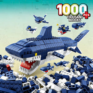 Dify Shark Building Blocks Set – 1000+ PCS Ocean Animal Construction Toy, Large Shark & Mini Sea Creatures Model, STEM Educational DIY Bricks Kit for Kids & Adults Ages 6+