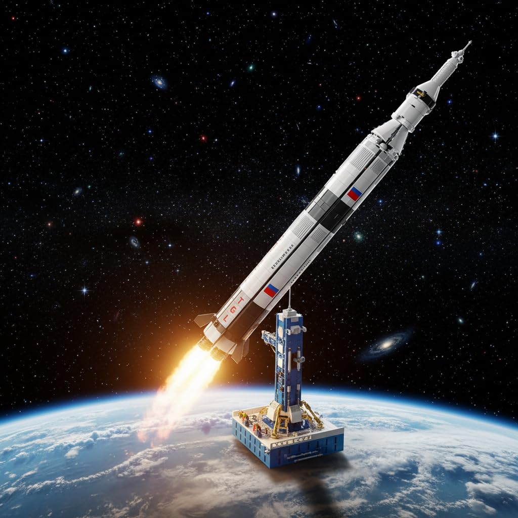 Dify || Space Saturn V Bundling Block Set with Launch Stand || Translucent Spaceship Model || 846pcs || STEM Toy & Collectible Display for Home Office
