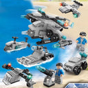 Dify 6-in-1 Naval Forces Building Block Set, 159 PCS Military Navy Vehicle Construction Kit with Helicopter, Submarine, Patrol Boat & Cannon, STEM Toy for Kids,