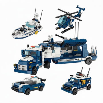 Dify 4-in-1 Police Truck Building Block Set, 1085+ PCS Multi-Model Police Vehicle Kit with Truck, Patrol Units & Accessories, STEM Construction Toy | 5 Year Structural Warranty