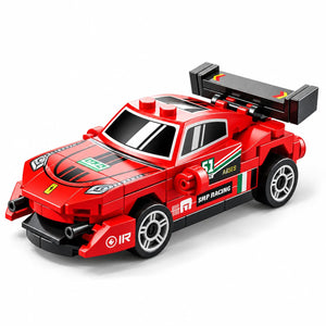 Dify Pull Back Car Building Blocks Set, 69 PCS Red Race Car Model Kit, Sports Car Building Toy for Kids, Teens & Adults | 5 Year Structural Warranty