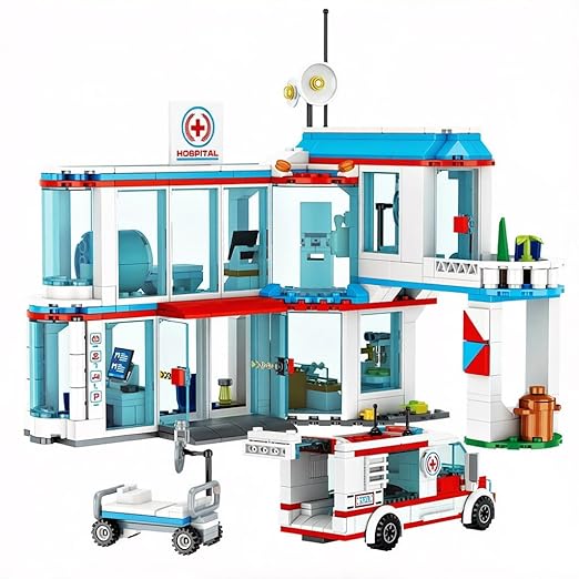 Dify City Hospital STEM 3-in-1 Building Block Set, 687 PCS Multi-Model Kit with Ambulance, Truck & Rescue Helicopter, City Series Construction Toy for Kids 6+