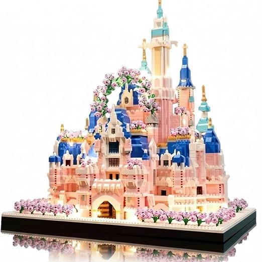 Dify Pink Princess Castle Building Blocks Set (3000+ PCS) | Fantasy Palace Micro Blocks Model Kit Complex for Ages 14+ Teens & Adults | LED Lights