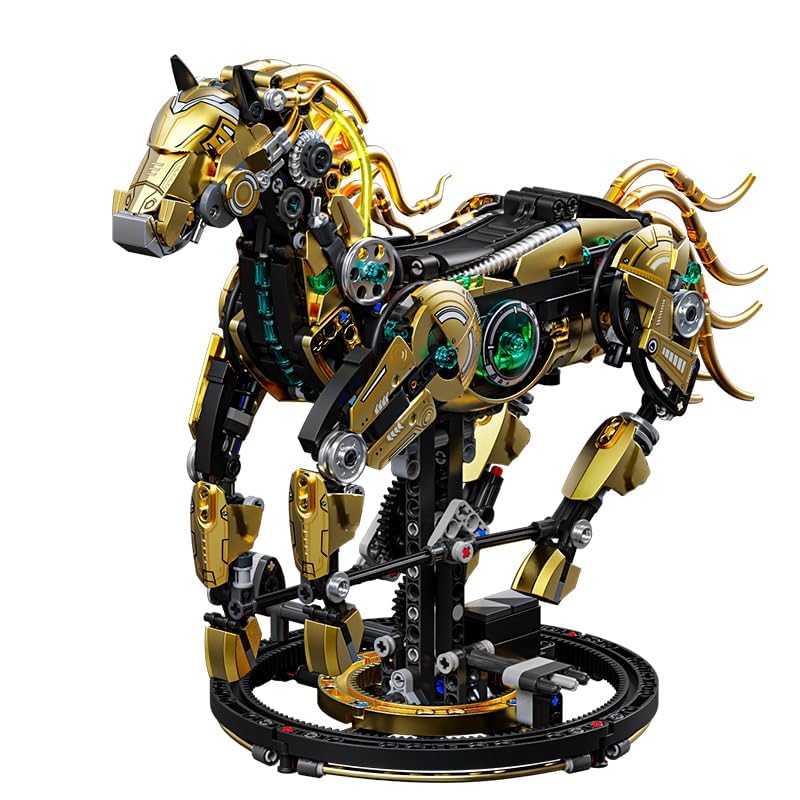 Dify Mechanical Horse Building Set with LED Light (1055+ PCS) – Steampunk Robotic Animal Model, Poseable STEM Construction Kit, Compatible Bricks Collectible Display Gift for Ages 14+