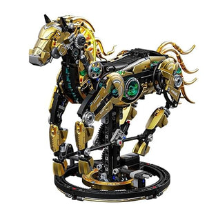 Dify Mechanical Horse Building Set with LED Light (1055+ PCS) – Steampunk Robotic Animal Model, Poseable STEM Construction Kit, Compatible Bricks Collectible Display Gift for Ages 14+