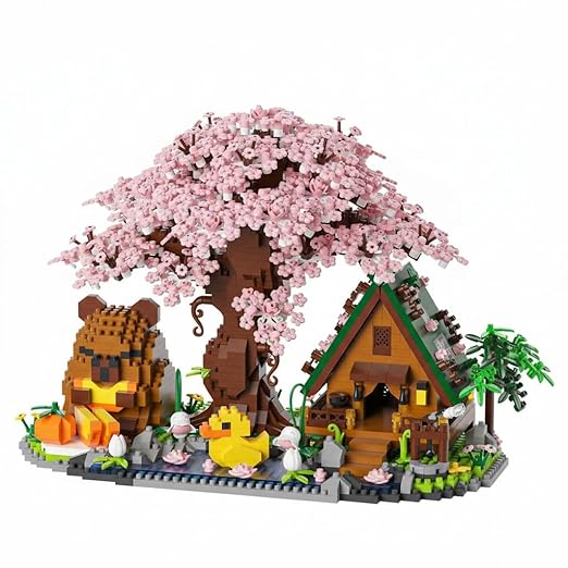 Dify Capybara Cherry Blossom Bonsai Tree House Building Set, 2280+ PCS Micro Mini Blocks, Cute Animal Sakura Cabin DIY Kit, Desk Décor Craft Toy for Ages 14+