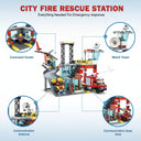 Dify Fire Station Slider Building Block Set, 651+ PCS City Fire Rescue Playset with Action Slider Feature, Fire Truck & Accessories, STEM Construction Toy