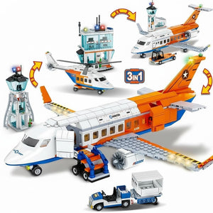 Dify City Airport Airplane Building Blocks Set (715+ PCS) | 3-in-1 Passenger Plane, Radar Tower, Baggage Truck & Shuttle Bus | STEM Toy for Kids 6+ | 5 Year Structural Warranty