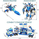 Dify 51-in-1 Police Robot Building Block Set, 700 PCS City Police Vehicle, Fighter Plane & Command Center Construction Kit, STEM Toy for Kids Ages 10+,