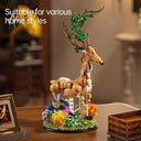 Dify Sika Deer Building Micro Blocks Set 1161 Pieces with LED Light (Complex only for 14+), Detailed Animal Model with Leafy Antlers, Floral Base and Decorative Design for Creative Assembly