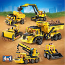 Dify 4-in-1 Construction Truck Building Block Set, 985+ PCS Multi-Model Engineering Vehicle Kit with Dump Truck, Excavator & Equipment, STEM Construction Toy Gift for Kids & Teens