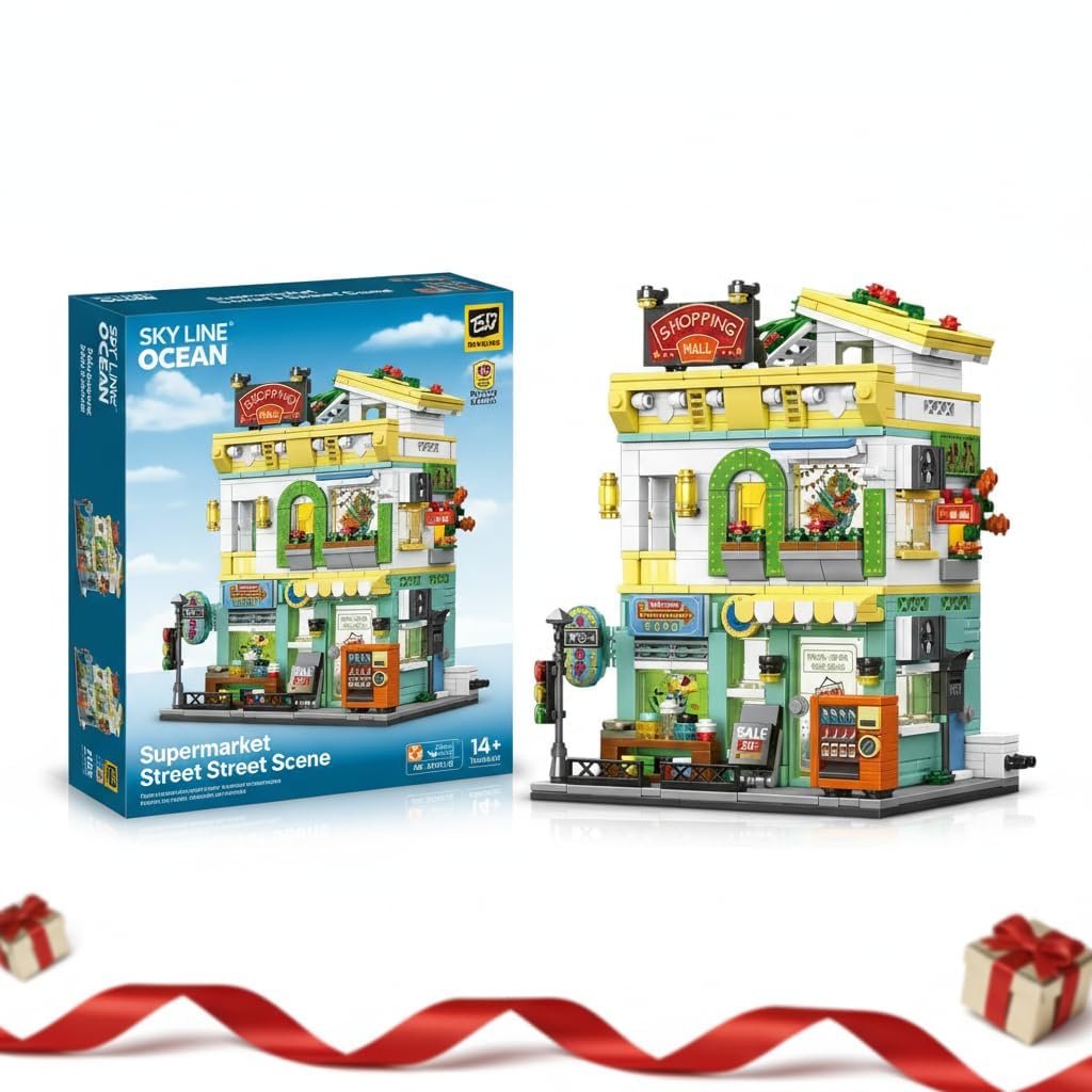 Dify Supermarket Street Scene Building Block Set (745+ PCS) – Mini Mall City Model DIY Kit for Adults & Teens 14+, Creative Construction Toy