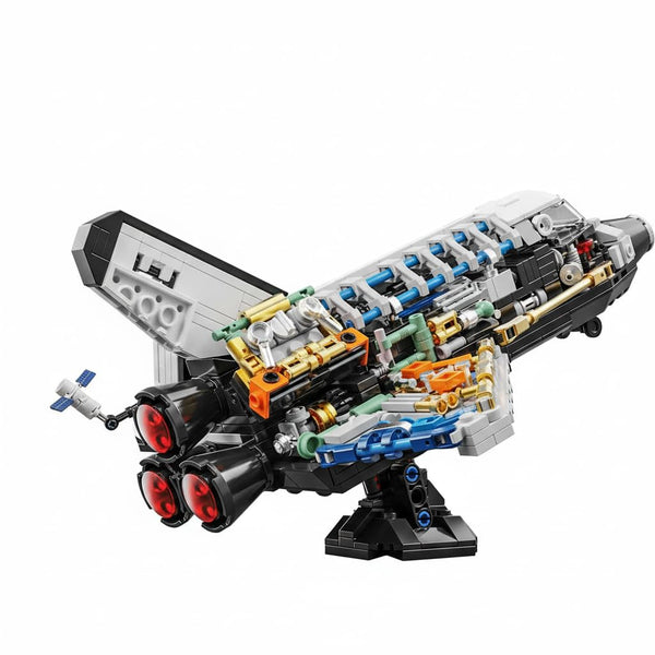 Dify Space Shuttle Building Block Set 536PCS, Translucent Spaceship Model with Stretchable Satellite, Display Shelf, STEM Toy for Adults & Boys 8-12
