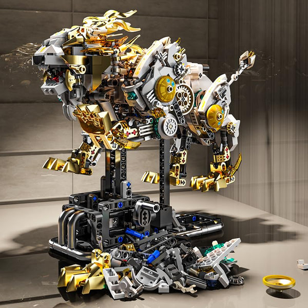 Dify Mechanical Lion Building Block Set – Futuristic Golden Robotic Beast Model with Movable Gears & Display Stand, STEM Construction Kit Collectible Gift for Teens & Adults for Ages 14+