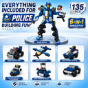 Dify 6-in-1 Mini Police Car Building Block Set, 135 PCS Police Vehicle Construction Kit, STEM Engineering Toy for Kids,