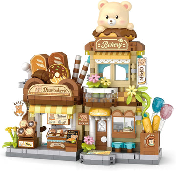 Dify Bear Cub's Bakery Mini Building Block Set with LED Lights, City Street View Bakery Shop Micro Blocks House Model, DIY Miniature Architecture Kit, Home Décor, 5-Year Warranty