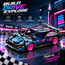 Dify Pull Back Car Building Blocks Set, 426 PCS Black, Blue & Pink Race Car Model Kit, Sports Car Building Toy for Kids, Teens & Adults | 5 Year Structural Warranty