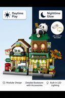 Dify Panda Bookstore Mini Building Block Set with LED Lights, City Street View Bookshop Micro Blocks House Model, DIY Miniature Architecture Kit, Home Décor, 5-Year Warranty
