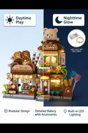 Dify Bear Cub's Bakery Mini Building Block Set with LED Lights, City Street View Bakery Shop Micro Blocks House Model, DIY Miniature Architecture Kit, Home Décor, 5-Year Warranty