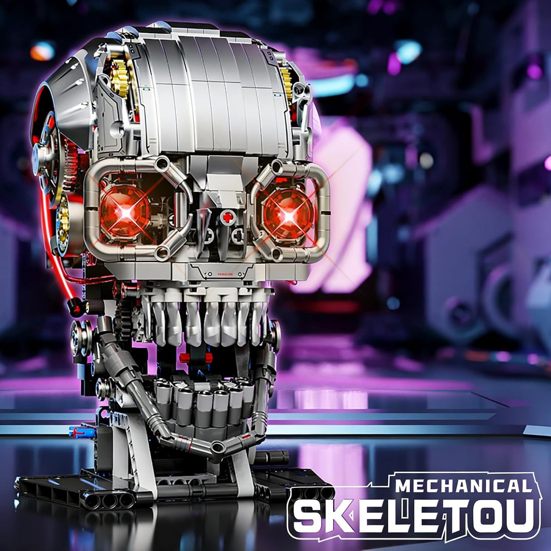 Dify Mechanical Skull Building Block Set – 1099+ PCS Poseable 3D Skull Model with Moving Jaw, Steampunk Gothic STEM Construction Kit, Collectible Horror Décor Gift for Teens & Adults [14+]