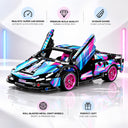 Dify Pull Back Car Building Blocks Set, 586 PCS Neon Pink & Blue Supercar Model Kit, Sports Car Building Toy for Kids, Teens & Adults | 5 Year Structural Warranty
