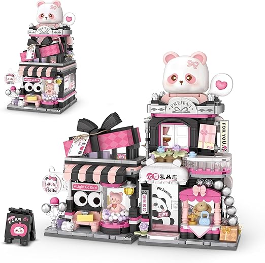 Dify Street View Gift Shop Mini Building Blocks Set, 938+ PCS Cute Panda Animal Store Architecture Model Kit, Creative MOC Construction Toy for Girls Boys Kids Adults, Gift Idea Ages 6+