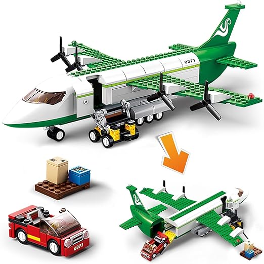 Dify City Cargo Airplane Building Blocks Set (383+ PCS) | Cargo Plane with Car, Luggage Tray & Movable Stairs | Airport Construction STEM Toy for Kids 6–12