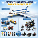 Dify SWAT Car & Passenger Airplane Combo Building Block Set, 601+ PCS Police Vehicle & Airport Playset, STEM Toy for Kids, 5-Year Structural Warranty