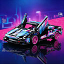 Dify Pull Back Car Building Blocks Set, 586 PCS Neon Pink & Blue Supercar Model Kit, Sports Car Building Toy for Kids, Teens & Adults | 5 Year Structural Warranty