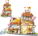 Dify Japanese Street View Taiyaki Shop Mini Building Blocks Set, 923+ PCS Cute Cat Food Shop Architecture Model Kit, Creative MOC Construction Toy for Girls Boys Kids Adults