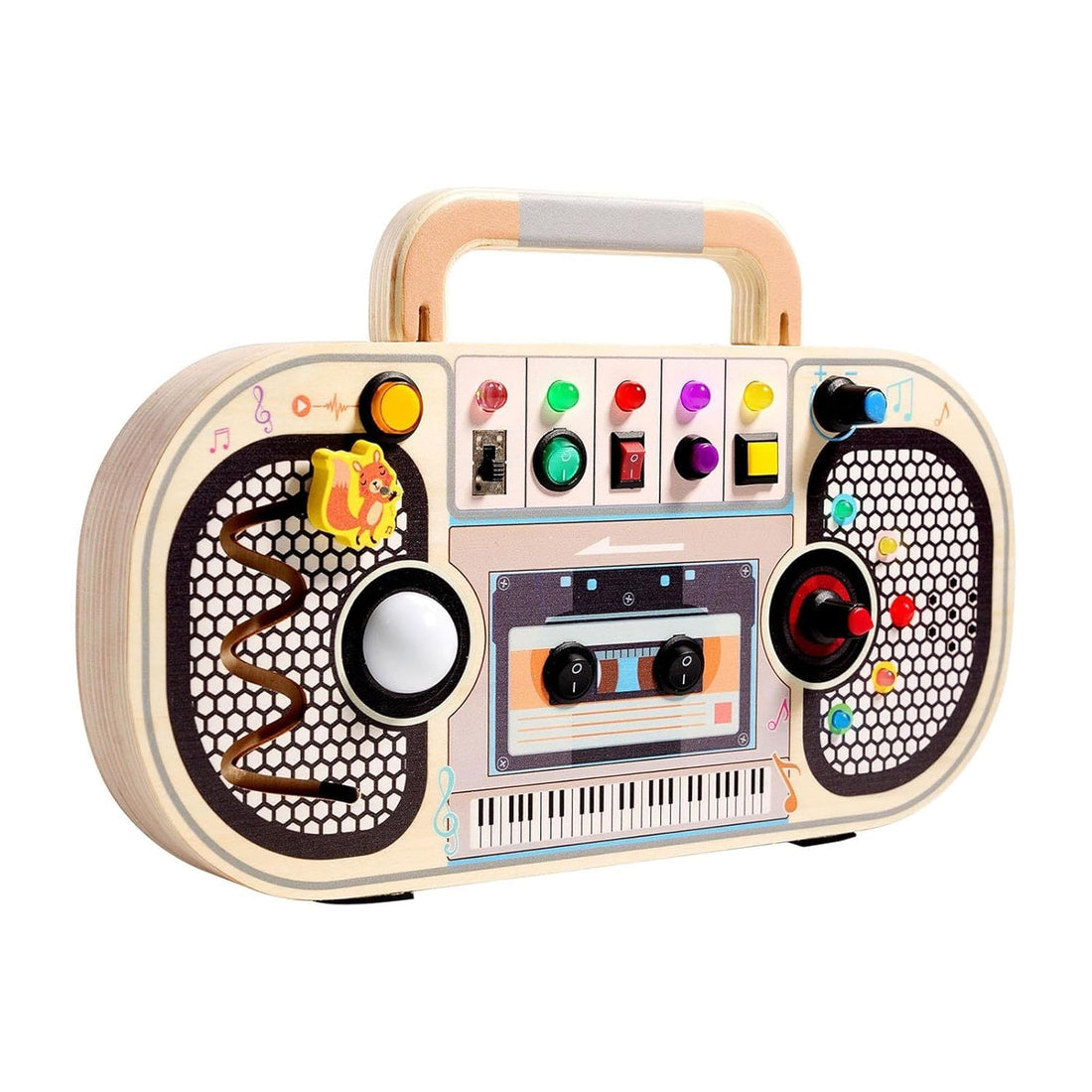 Dify || Montessori Wooden Busy Board || Sensory Toy Voice Recorder || with LED Lights, Music, Switches, Volume Control || Variable Theme Stickers