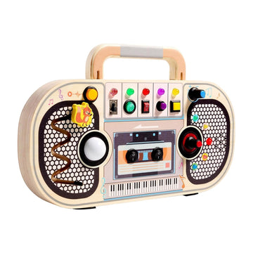Dify || Montessori Wooden Busy Board || Sensory Toy Voice Recorder || with LED Lights, Music, Switches, Volume Control || Variable Theme Stickers