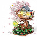 Dify Cherry Blossom Treehouse Building Set with LED Light, 1098+ PCS Japanese Izakaya Shop Mini Blocks, Sakura Bonsai Architecture Model Kit for Ages 14+