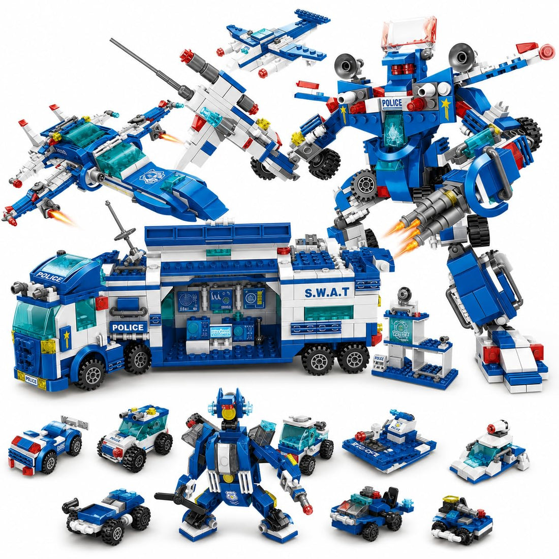 Dify Police Robot & Mini Police Car Combo Building Block Set, 835+ PCS Transforming Police Mech and Patrol Vehicle Kit, STEM Construction Toy for Kids