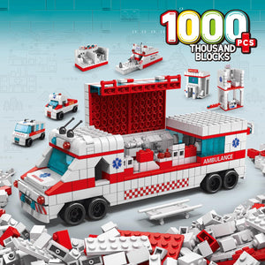 Dify 6-in-1 Ambulance Building Block Set Toys | STEM Kit for Kids | Build Rescue Ambulances & Emergency Vehicles (1000+ Pcs) | Birthday Gift for Boys & Girls