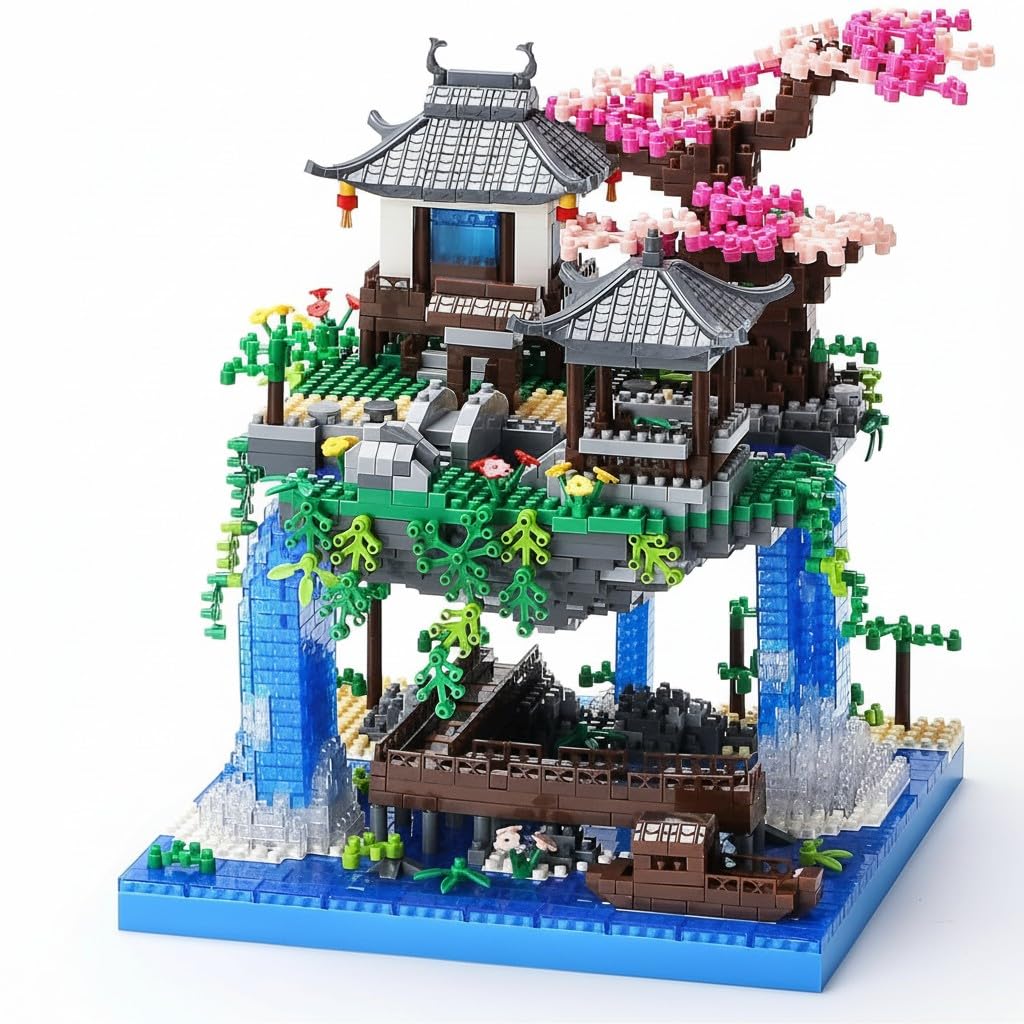 Dify Cherry Blossom Bonsai Tree Building Set, 3200+ PCS Micro Mini Blocks, Japanese Sakura Tree with 2 LED Lights, Chinese Pond Architecture Model Kit, Ages 14+, 5 Year Structural Warranty