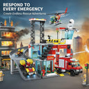 Dify Fire Station Slider Building Block Set, 651+ PCS City Fire Rescue Playset with Action Slider Feature, Fire Truck & Accessories, STEM Construction Toy
