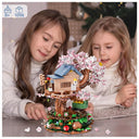 Dify Cherry Blossom Treehouse Building Set with LED Light, 1098+ PCS Japanese Izakaya Shop Mini Blocks, Sakura Bonsai Architecture Model Kit for Ages 14+