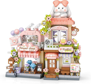 Dify Bunny's Bloom Shop Mini Building Block Set with LED Lights, City Street View Flower Shop Micro Blocks House Model, DIY Miniature Architecture Kit, Home Décor, 5-Year Warranty