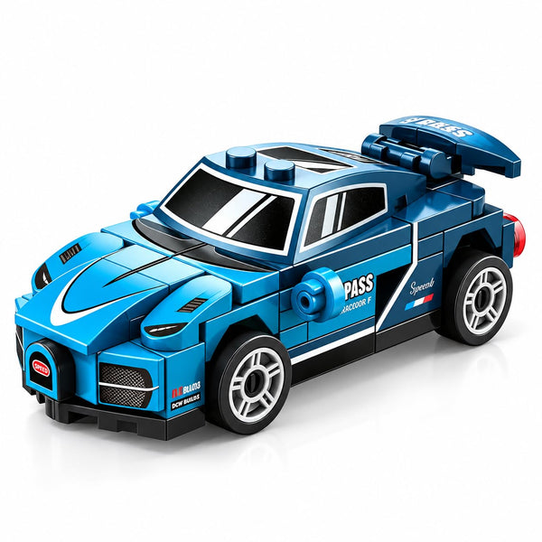 Dify Pull Back Car Building Blocks Set, 64 PCS Blue Race Car Model Kit, Sports Car Building Toy for Kids, Teens & Adults | 5 Year Structural Warranty