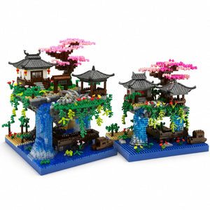 Dify Cherry Blossom Bonsai Tree Combo Set, 3625+ PCS, Includes 2705+ PCS Micro Architecture Pond Kit & 920+ PCS Sakura Tree Set with LED, 2-Year Structural Warranty