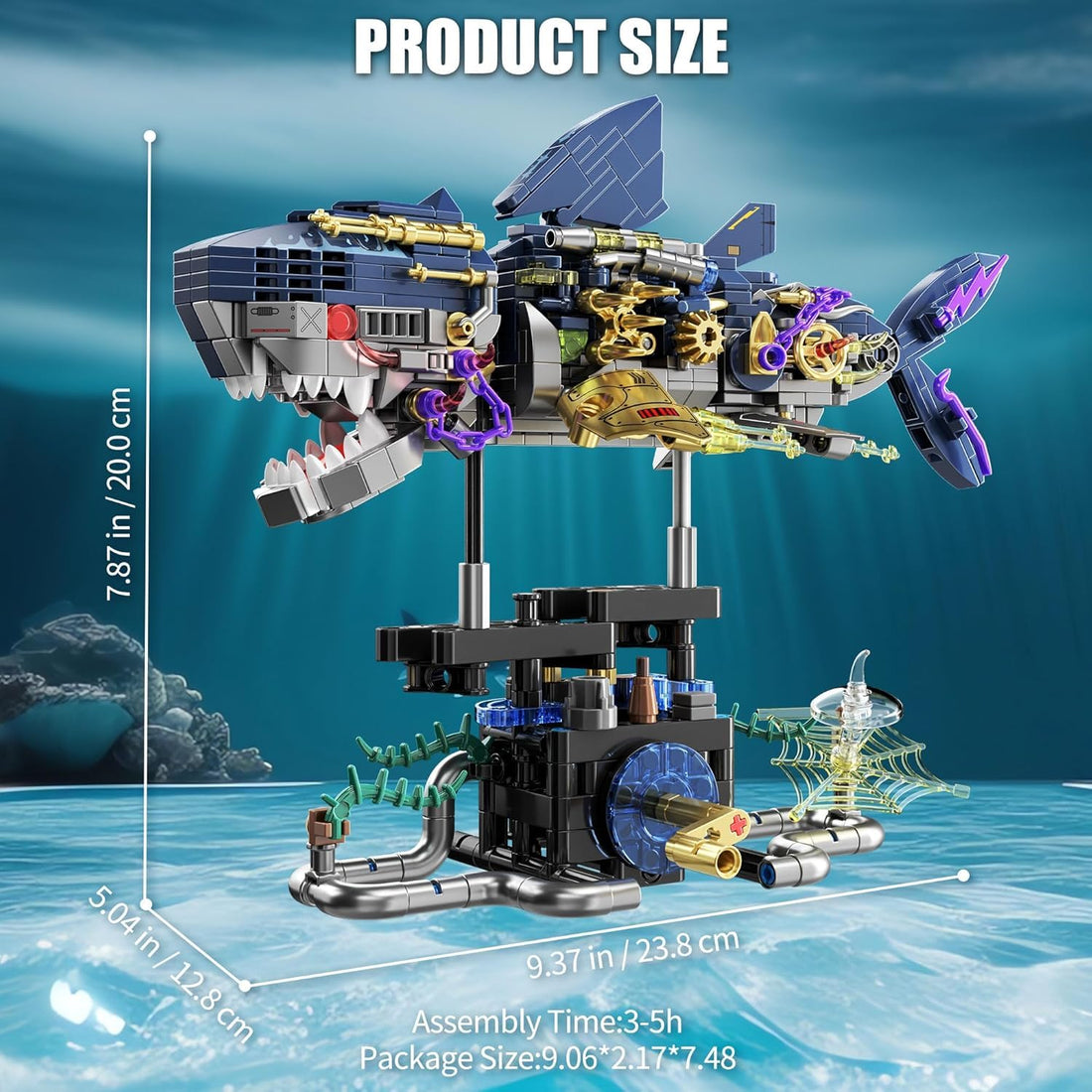 Dify || Mechanical Shark Building Set || 699 Pcs || Rotatable STEM Sea Animal Toy with Display Stand