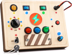 Dify || Montessori Wooden Busy Board || 17 LED Light || Variable Theme Stickers