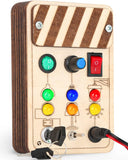 Dify || Montessori Wooden Busy Board || with LED Lights, 4 Switchers, Wire and Key Switch || Alphabets Theme Stickers