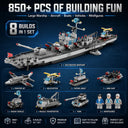 Dify 8-in-1 Destroyer Building Block Set, 850+ PCS Military Warship Construction Kit with Fighter Jet, Helicopter, Patrol Boat & Support Vehicles, STEM, 5-Year Structural Warranty