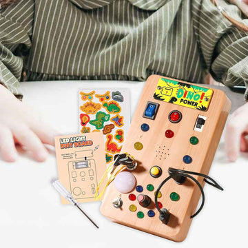 Dify || Dinosaur Theme Montessori LED Busy Wooden Board || with Dinosaur Theme Stickers