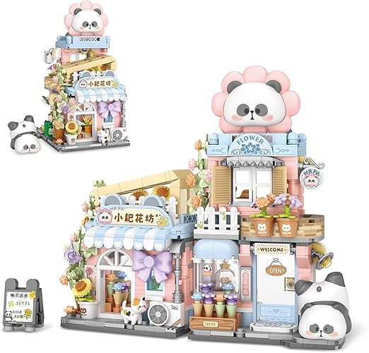 Dify Street View Flower House Mini Building Blocks Set, 810+ PCS Cute Panda Flower Shop Architecture Model Kit, Creative MOC Construction Toy for Girls Boys Kids Adults, Gift Idea Ages 6+