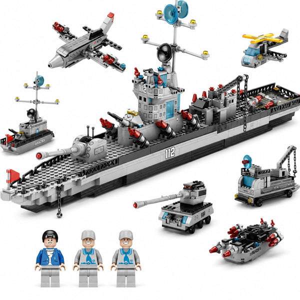 Dify 8-in-1 Destroyer Building Block Set, 850+ PCS Military Warship Construction Kit with Fighter Jet, Helicopter, Patrol Boat & Support Vehicles, STEM, 5-Year Structural Warranty