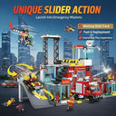 Dify Fire Station Slider Building Block Set, 651+ PCS City Fire Rescue Playset with Action Slider Feature, Fire Truck & Accessories, STEM Construction Toy | 5 Year Structural Warranty